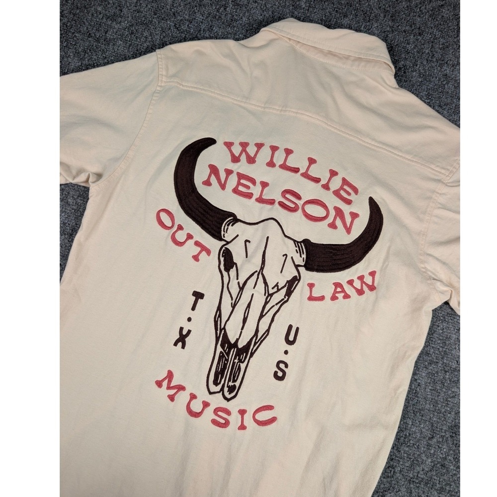 American Needle Willie Nelson Outlaw Music Shirt Mens Medium Cream Embroidered